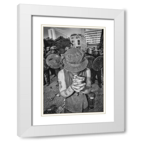 London Riot 02 White Modern Wood Framed Art Print with Double Matting by Santos, Carlos Grury