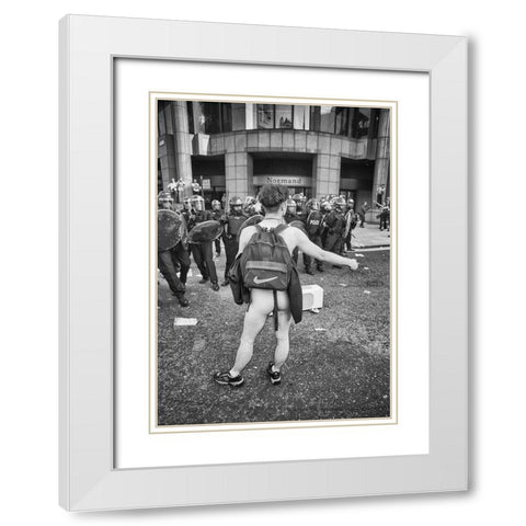 London Riot 03 White Modern Wood Framed Art Print with Double Matting by Santos, Carlos Grury
