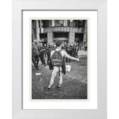 London Riot 03 White Modern Wood Framed Art Print with Double Matting by Santos, Carlos Grury