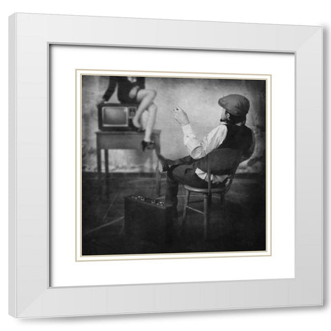 Live Television White Modern Wood Framed Art Print with Double Matting by Satriani, Jay
