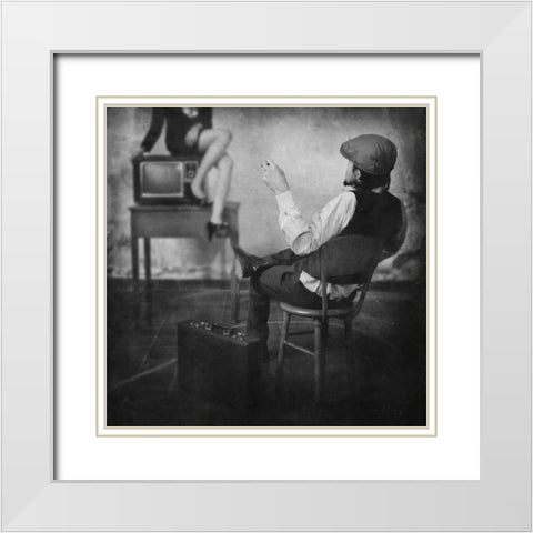 Live Television White Modern Wood Framed Art Print with Double Matting by Satriani, Jay