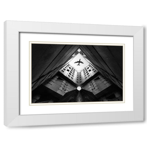 Plane City White Modern Wood Framed Art Print with Double Matting by Christophe, Correy