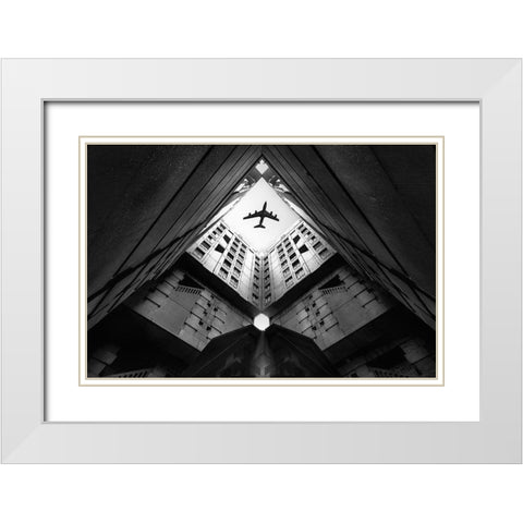 Plane City White Modern Wood Framed Art Print with Double Matting by Christophe, Correy