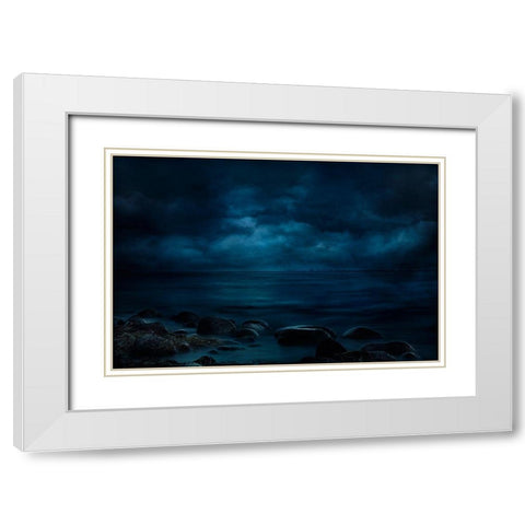 Moonlight Over Distant Shores White Modern Wood Framed Art Print with Double Matting by Marthinussen, Willy