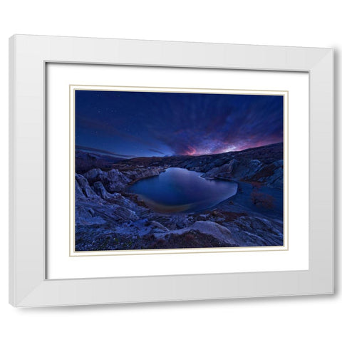Blue Lake White Modern Wood Framed Art Print with Double Matting by Zhang, Yan