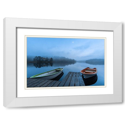 Dawn At The Lake White Modern Wood Framed Art Print with Double Matting by Pettersson, Benny