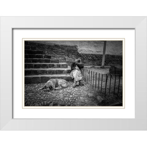 Portrait Of A Woman And Her Dog White Modern Wood Framed Art Print with Double Matting by Faber, Wave