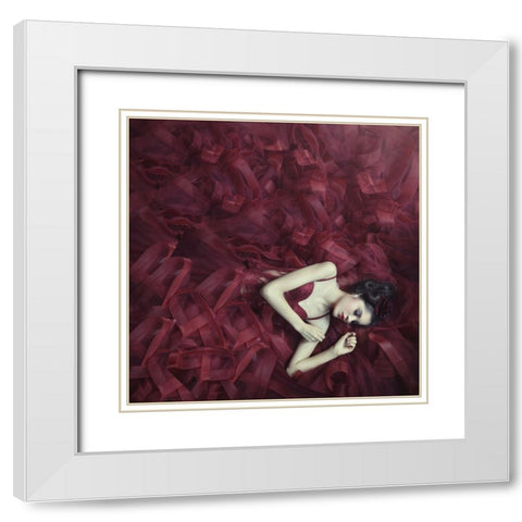 Red Blossom White Modern Wood Framed Art Print with Double Matting by Hardibudi