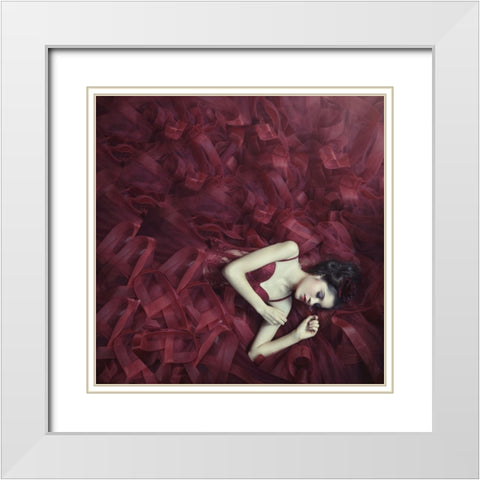Red Blossom White Modern Wood Framed Art Print with Double Matting by Hardibudi