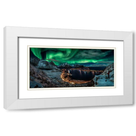 Chasing The Northern Lights White Modern Wood Framed Art Print with Double Matting by De La, Javier