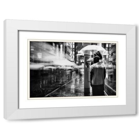 A Night In The Rain White Modern Wood Framed Art Print with Double Matting by Suzuki, Tatsuo