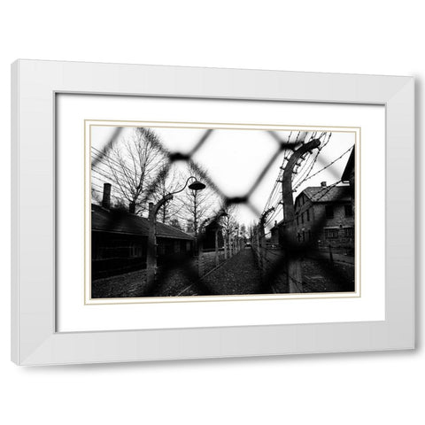Behind The Fences - Auschwitz I White Modern Wood Framed Art Print with Double Matting by Palacios Prieto, Javier