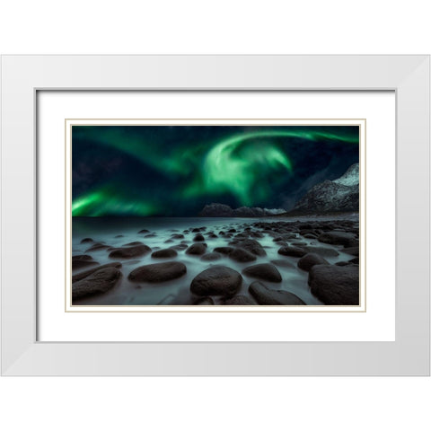Dragons Fly White Modern Wood Framed Art Print with Double Matting by De La, Javier