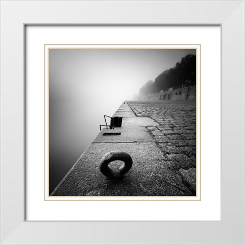 Riverbank White Modern Wood Framed Art Print with Double Matting by Rak, Martin