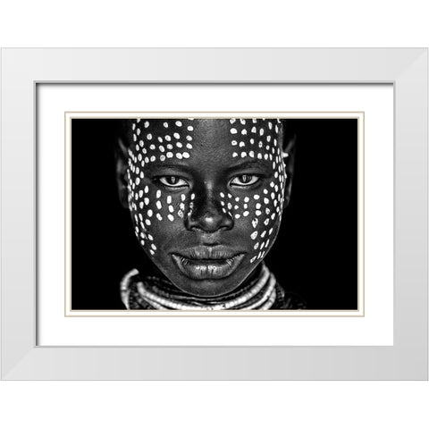 Karo Girl White Modern Wood Framed Art Print with Double Matting by Vidak, Vedran