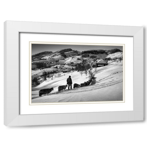 Meandering White Modern Wood Framed Art Print with Double Matting by Harag, Ionut