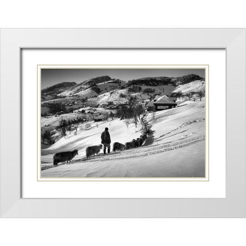 Meandering White Modern Wood Framed Art Print with Double Matting by Harag, Ionut
