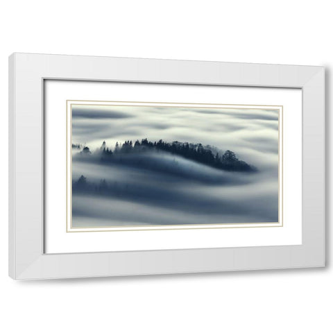 Flow White Modern Wood Framed Art Print with Double Matting by Rems, Kristjan