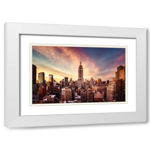 Midtown Sunset White Modern Wood Framed Art Print with Double Matting by De La, Javier