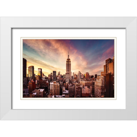 Midtown Sunset White Modern Wood Framed Art Print with Double Matting by De La, Javier