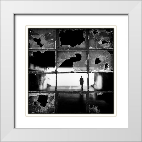 Fractures White Modern Wood Framed Art Print with Double Matting by Cuder, Darko