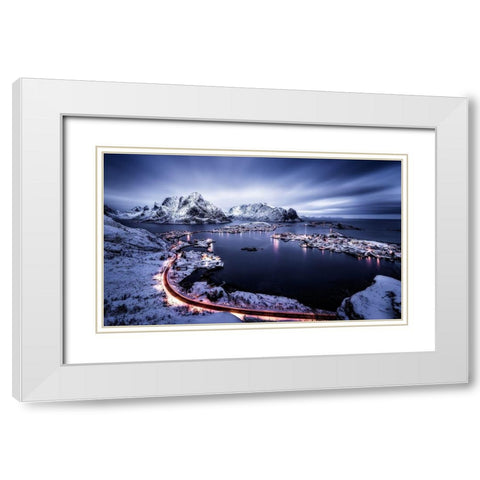 Reine Blue Hour White Modern Wood Framed Art Print with Double Matting by De La, Javier