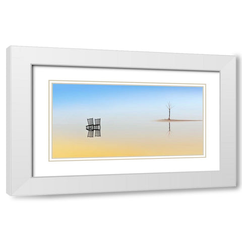 Two Chairs And A Tree White Modern Wood Framed Art Print with Double Matting by Luis Duran, Juan