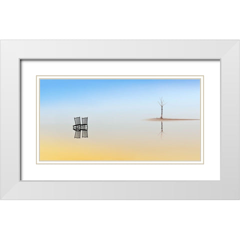 Two Chairs And A Tree White Modern Wood Framed Art Print with Double Matting by Luis Duran, Juan