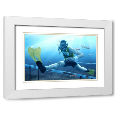 Underwater Hurdling White Modern Wood Framed Art Print with Double Matting by Kiciak, Christophe