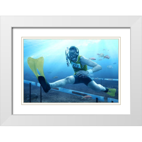 Underwater Hurdling White Modern Wood Framed Art Print with Double Matting by Kiciak, Christophe