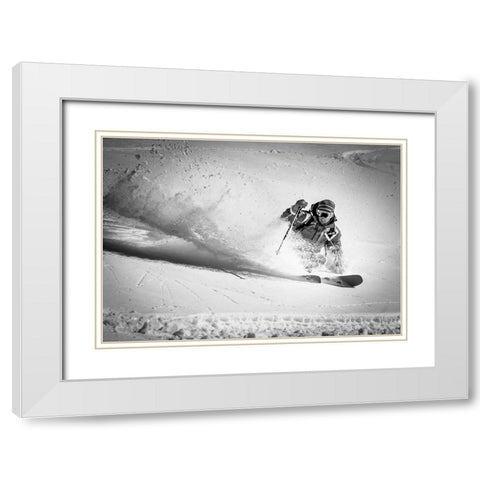 Henri Making A Powder Turn... White Modern Wood Framed Art Print with Double Matting by Verbiest, Eric