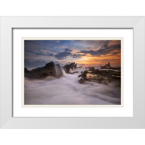 Yin A Yang White Modern Wood Framed Art Print with Double Matting by Song, Gunarto