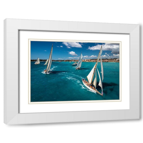 Race Start White Modern Wood Framed Art Print with Double Matting by Pelissier, Marc