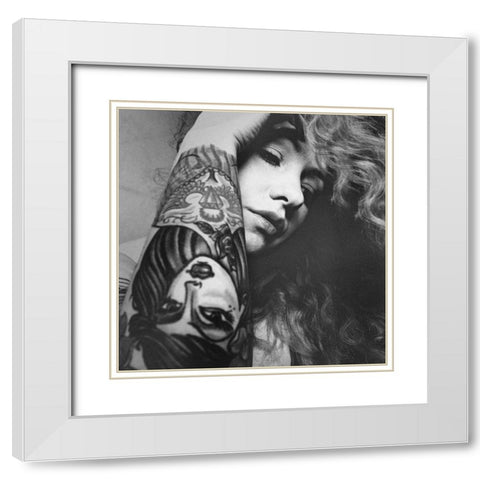 Faces White Modern Wood Framed Art Print with Double Matting by Mariola