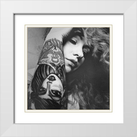 Faces White Modern Wood Framed Art Print with Double Matting by Mariola