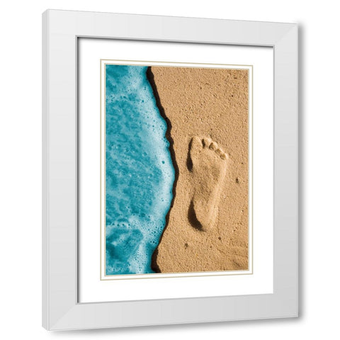 Footprint On Sand White Modern Wood Framed Art Print with Double Matting by Carlos Gonzalez-Najera, Juan