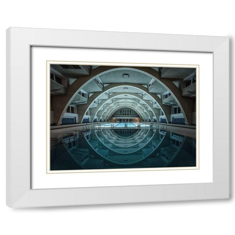 Swimming @Night White Modern Wood Framed Art Print with Double Matting by Reichert, Renate