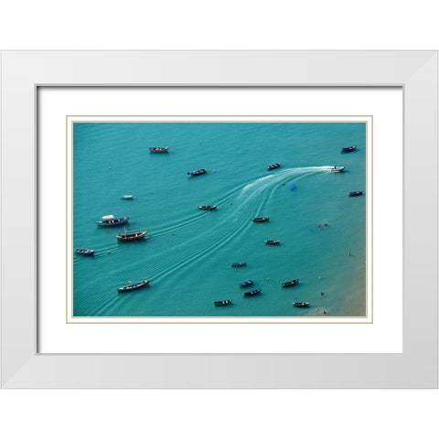 Among The Boats White Modern Wood Framed Art Print with Double Matting by Peinado, Chechi