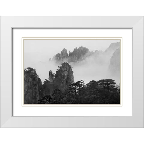 Huangshan White Modern Wood Framed Art Print with Double Matting by Zhang, Yan