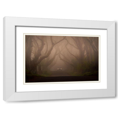 On The Foggy Alley. White Modern Wood Framed Art Print with Double Matting by Galus, Piotr