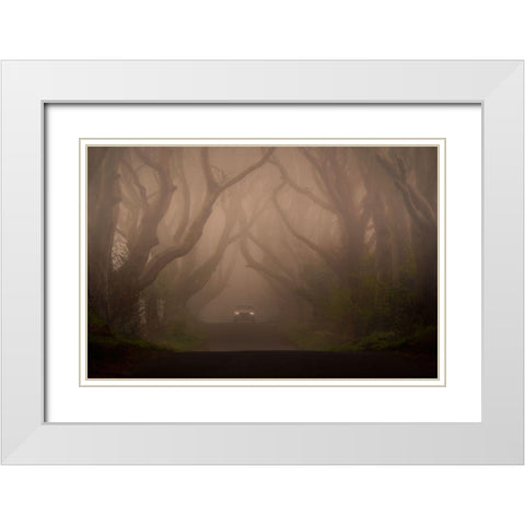 On The Foggy Alley. White Modern Wood Framed Art Print with Double Matting by Galus, Piotr