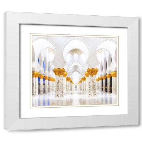 White And Gold White Modern Wood Framed Art Print with Double Matting by Raof, Mohamed