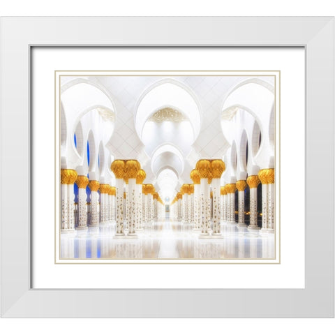White And Gold White Modern Wood Framed Art Print with Double Matting by Raof, Mohamed