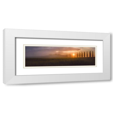 Tuscany Sunrising White Modern Wood Framed Art Print with Double Matting by De La, Javier
