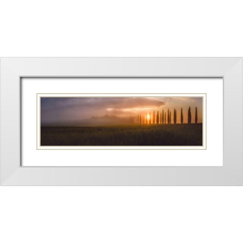 Tuscany Sunrising White Modern Wood Framed Art Print with Double Matting by De La, Javier