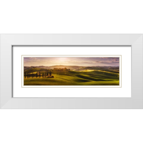 Waves Of Light White Modern Wood Framed Art Print with Double Matting by De La, Javier