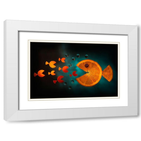 Orange Fish White Modern Wood Framed Art Print with Double Matting by Ianeva, Aida