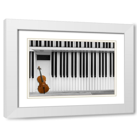 Cello At The Door White Modern Wood Framed Art Print with Double Matting by Hammer, Jacqueline