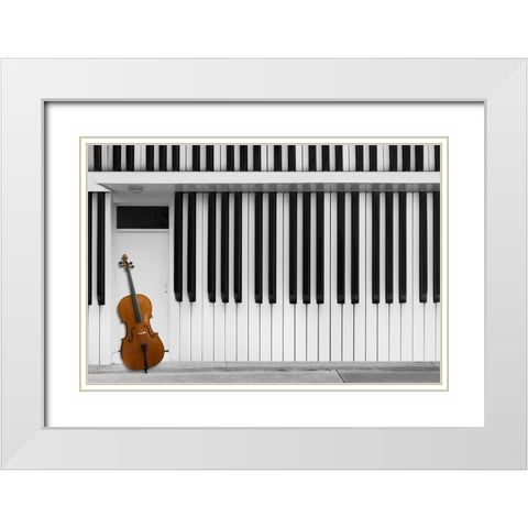 Cello At The Door White Modern Wood Framed Art Print with Double Matting by Hammer, Jacqueline