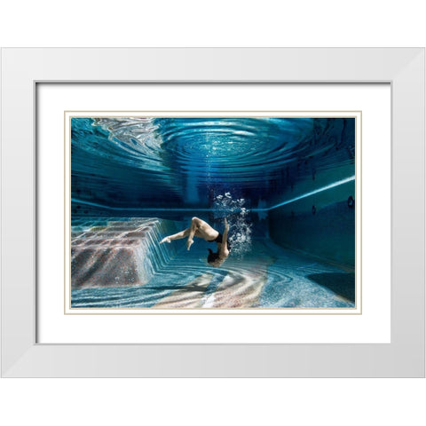 Swimming Inside White Modern Wood Framed Art Print with Double Matting by Fua, Guido